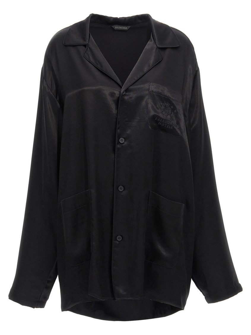 Balenciaga Shirt Embroidery Chest Pocket Long Sleeves In Black