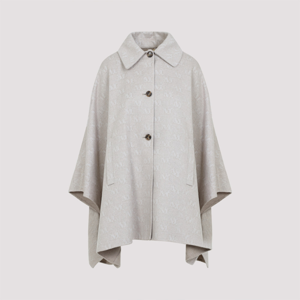 Max Mara Relaxed Silhouette Cape Coat With Embossed Pattern In Grey