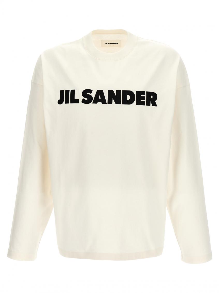 Jil Sander Men White Crewneck Sweatshirt With Contrasting Logo Print At The Front In Cotton Man In White
