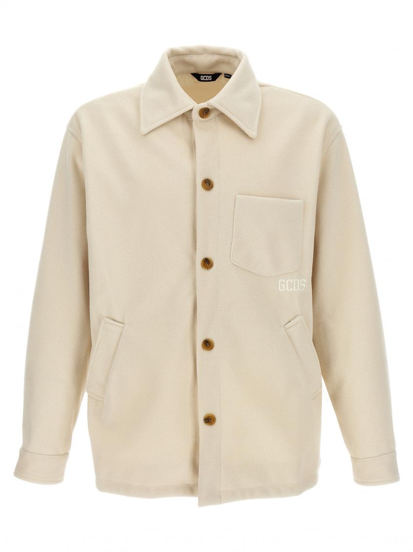 Gcds Logo Embroidery Jacket With Chest Pocket In Neutral