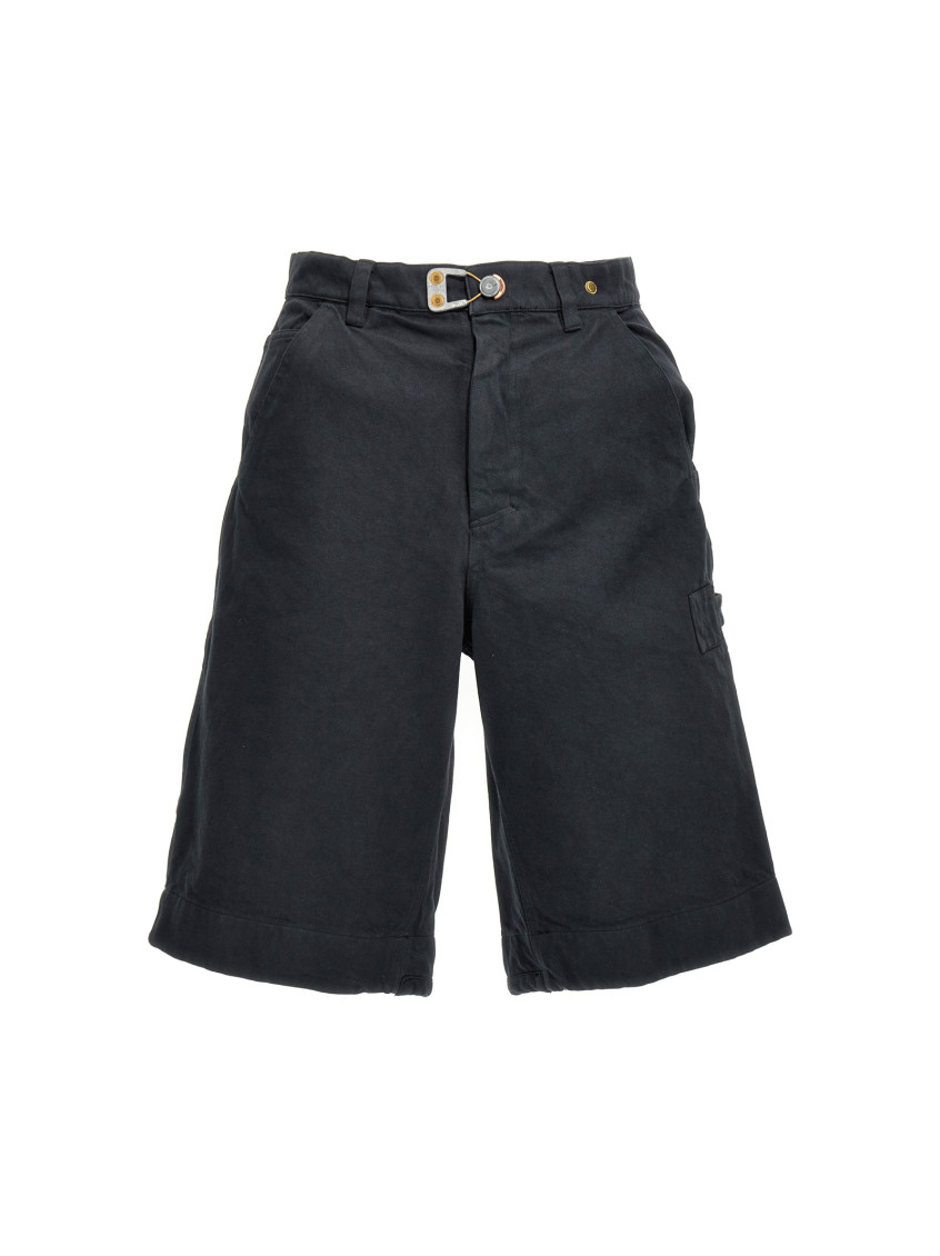 Objects Iv Life Buckle-detail Cotton Denim Shorts In Navy Blue