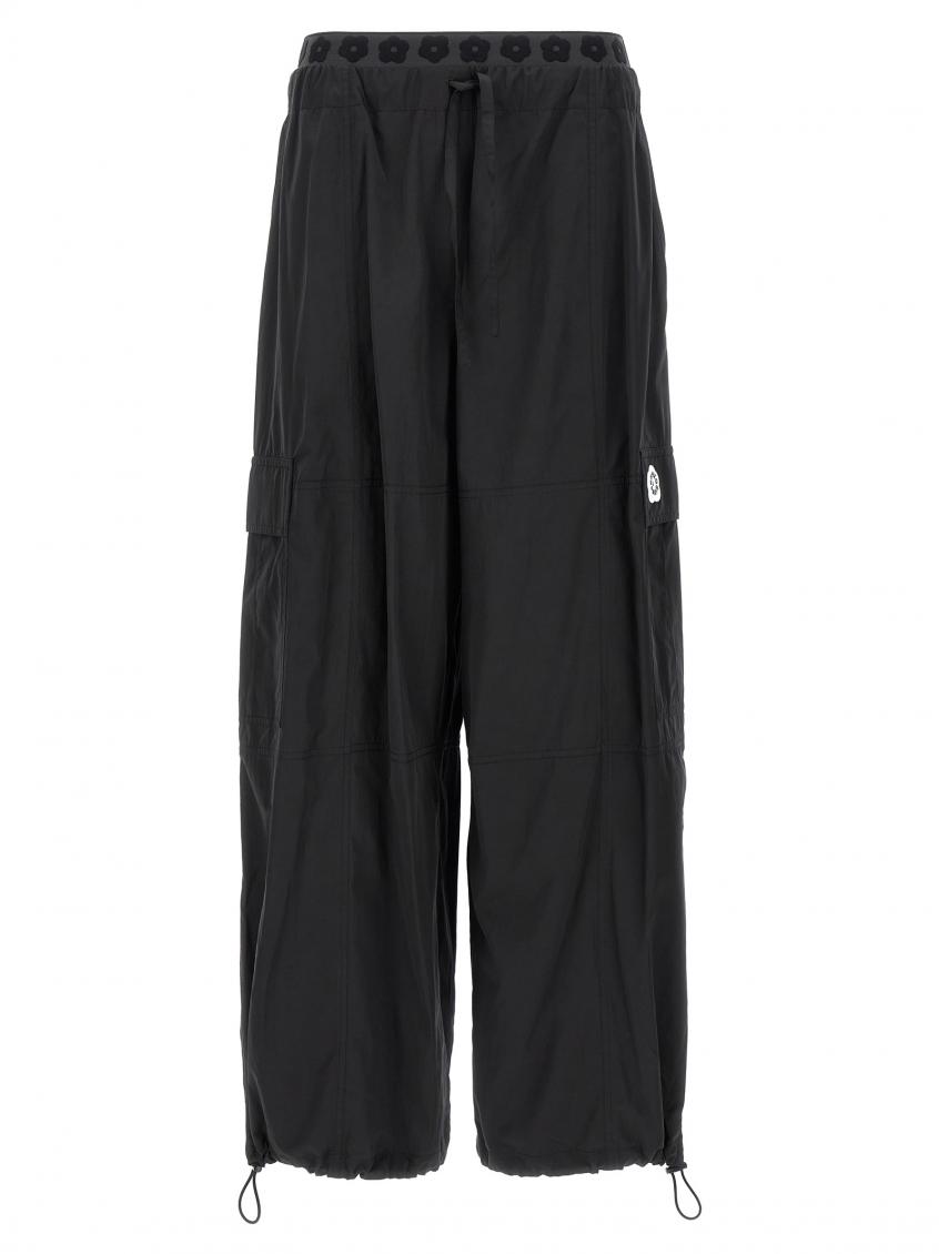 Kenzo Boke Flower 2.0 Black Pants With Flowers Embellishmed Waist And Logo Patch On The Pocket In Cotton B In Black