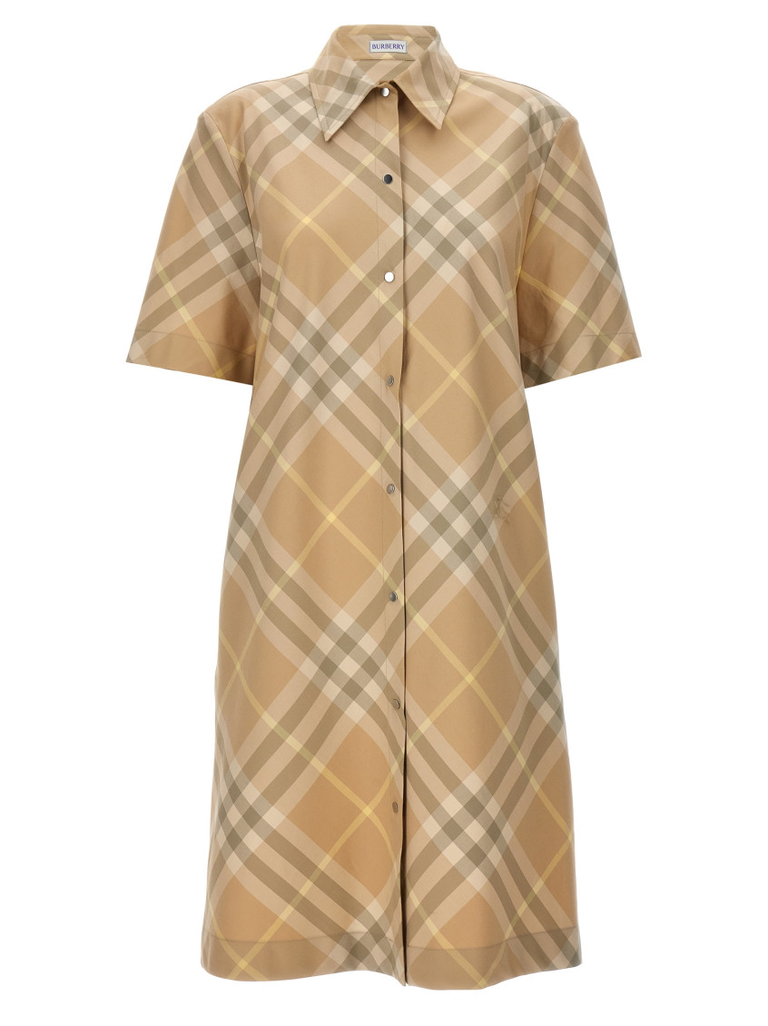 Shop Burberry Beige Check Chemisier Dress