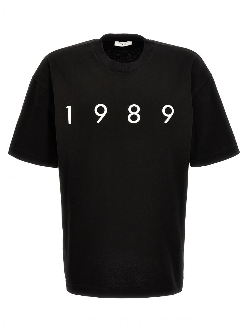 1989 Studio Solid Color Crew-neck T-shirt With Contrasting Logo In Black