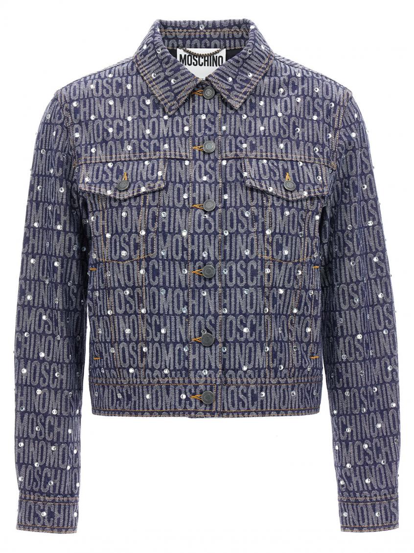 Moschino 'studded Collar' Jacket With Pockets In Blue