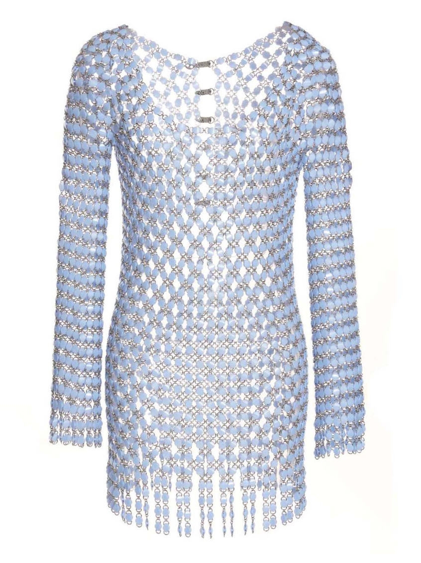 Shop Rabanne Light Blue Acrylic Knit Dress