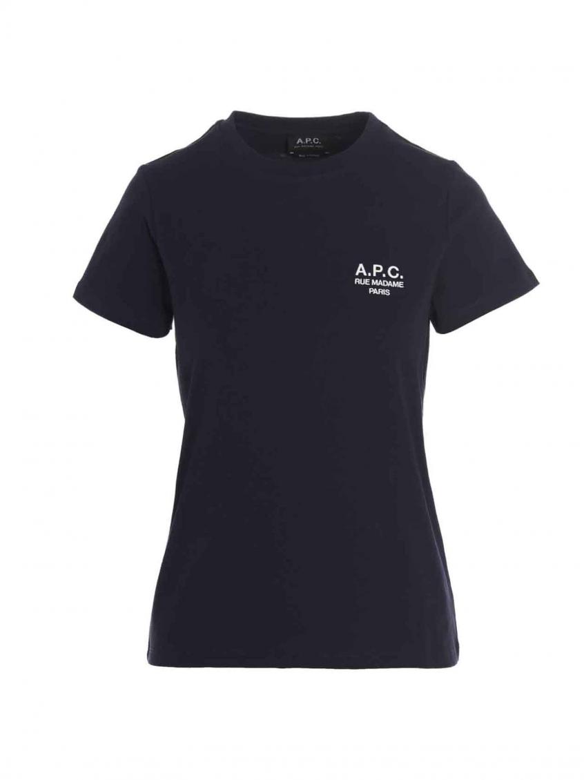 Apc A.p.c. Women Organic Cotton T-shirt With Logo Embroidery In Navy Blue