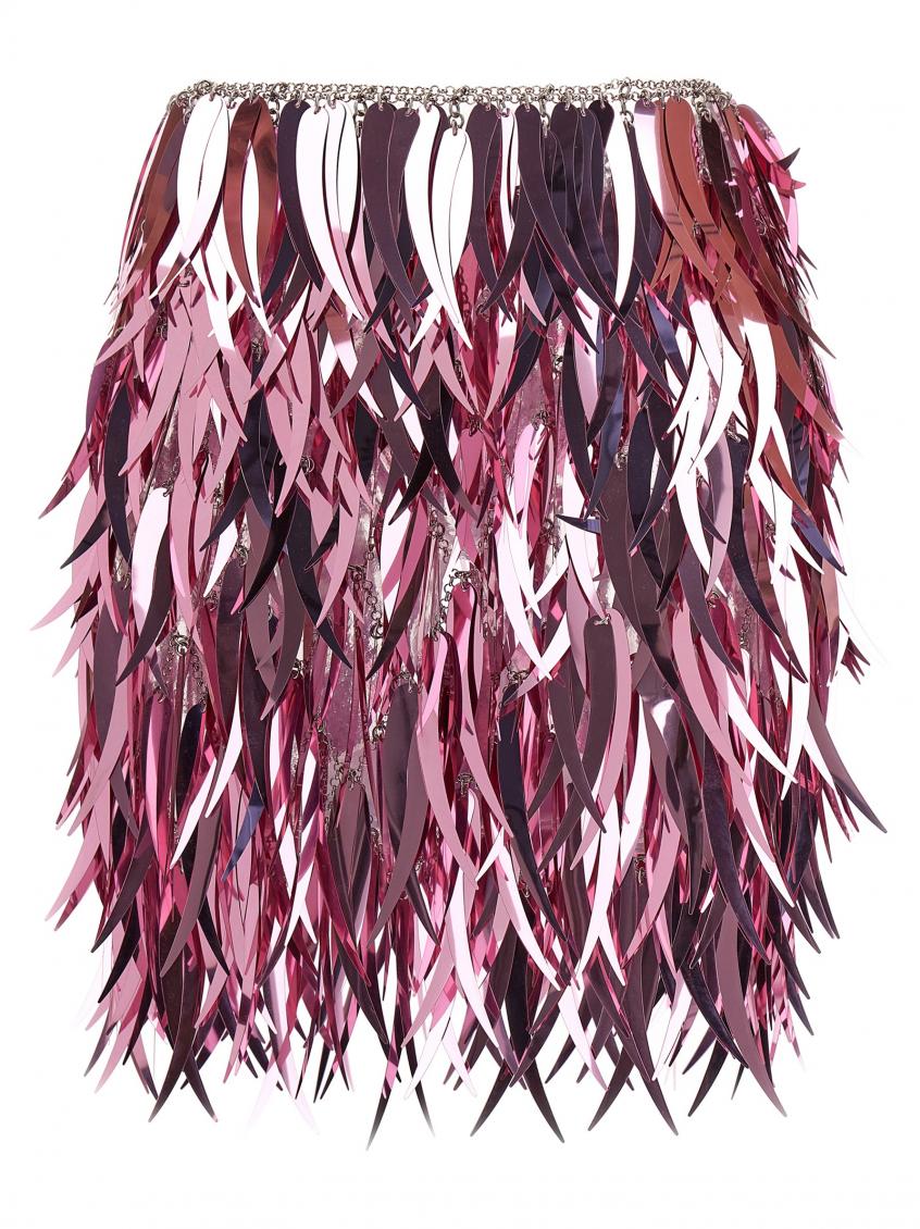 スカート PACO RABANNE Pink llic Feathers Mini Skirt Rabanne Metallic Feathers Mini Skirt In Pink | ModeSens