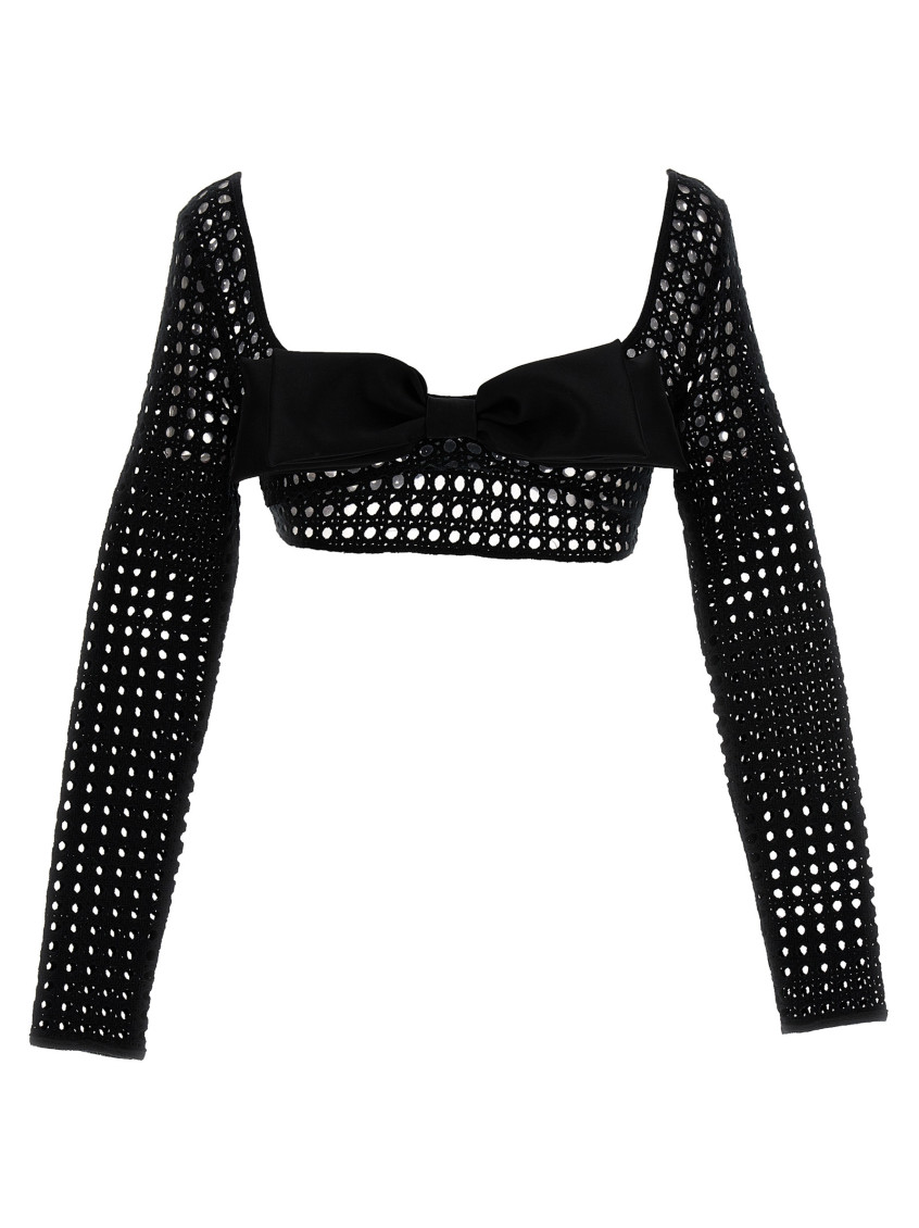 Giambattista Valli Cropped Macramé Bow Top Tops Black In Black