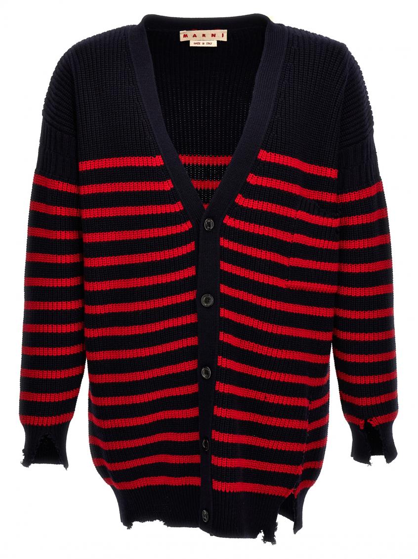 Marni Destroyed Effect Striped Cardigan In Multicolor