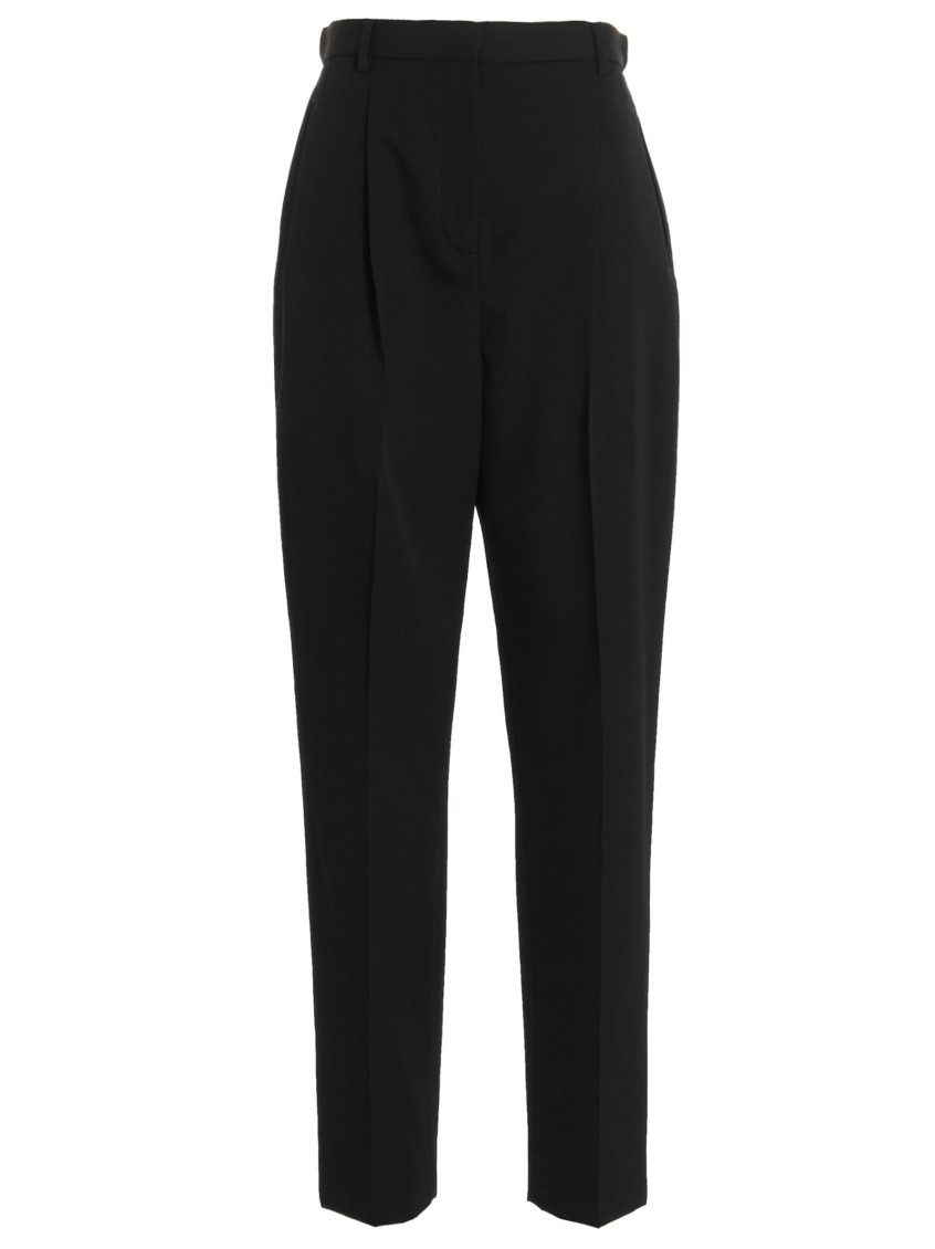 Tory Burch High Waist Wool Twill Trousers With Pleats In Black
