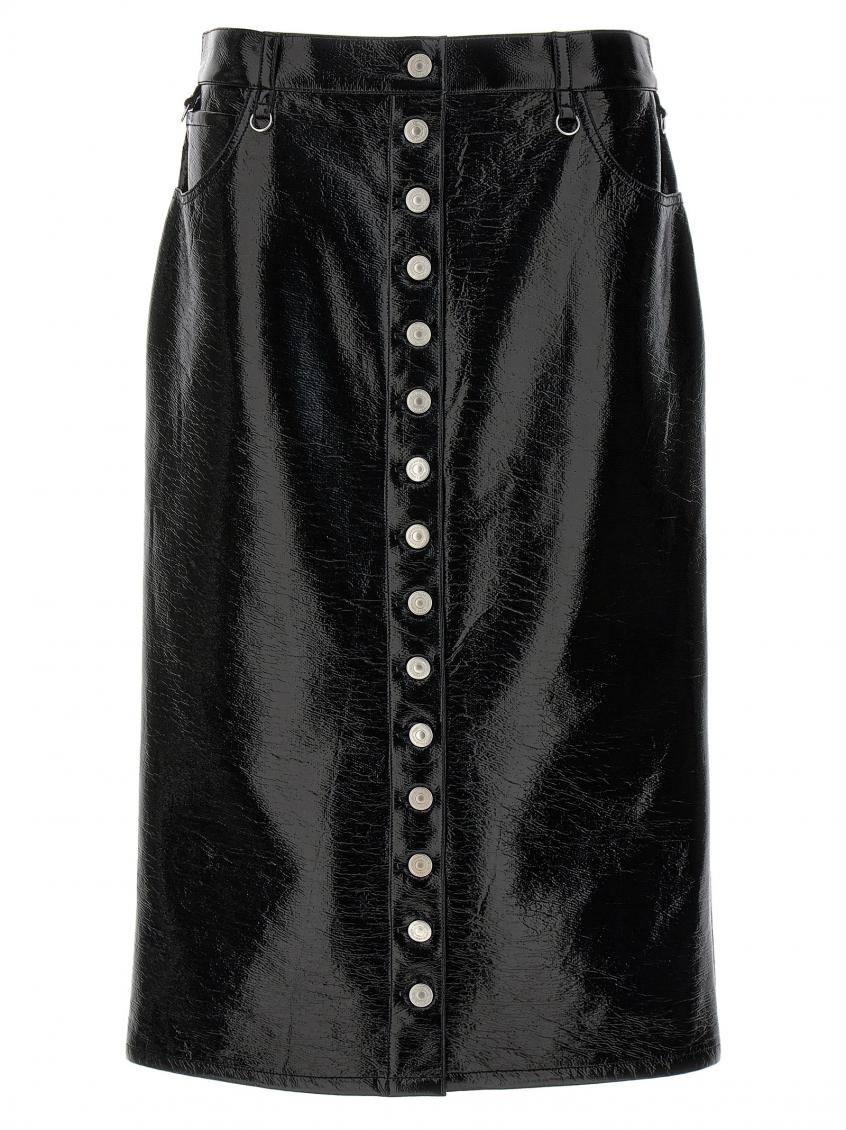 Courrèges Multiflex Patent-finish Midi Skirt In Black