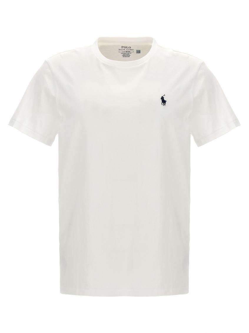 Polo Ralph Lauren Man White T-shirt With Embroidered Navy Blue Pony In White