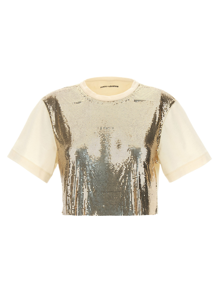 Paco Rabanne Beige Metal Sequin Top for Women Online USA at Darveys