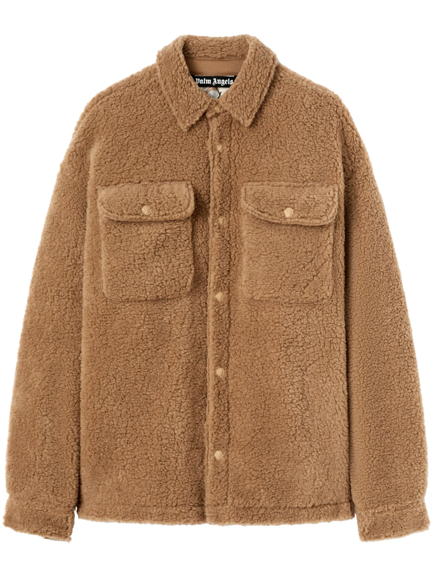 Palm Angels Camel Bear In Mind Overshirt In Light Brown