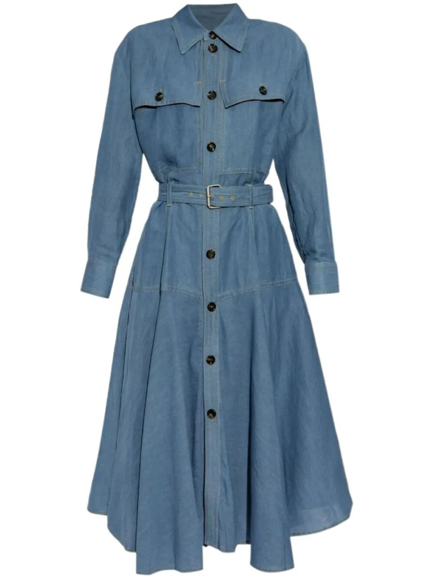 Shop Bottega Veneta Blue Flared Shirt Dress