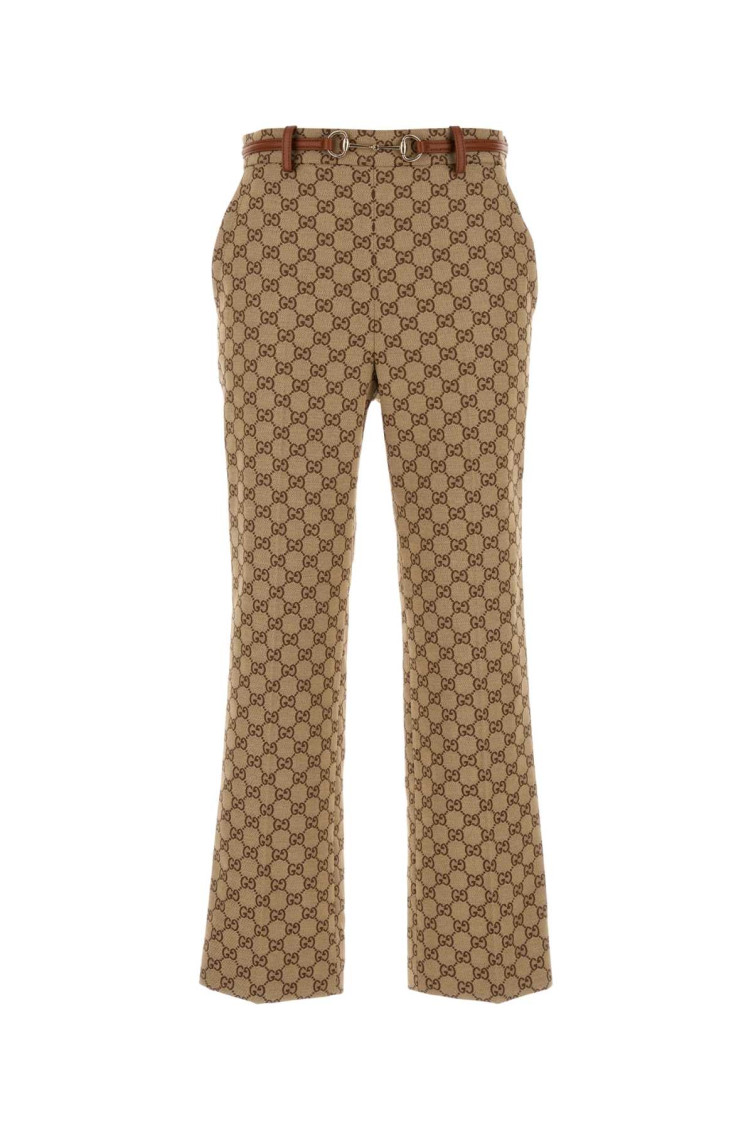 Gucci Tailored Pants With Distinctive Logo Pattern In Brown