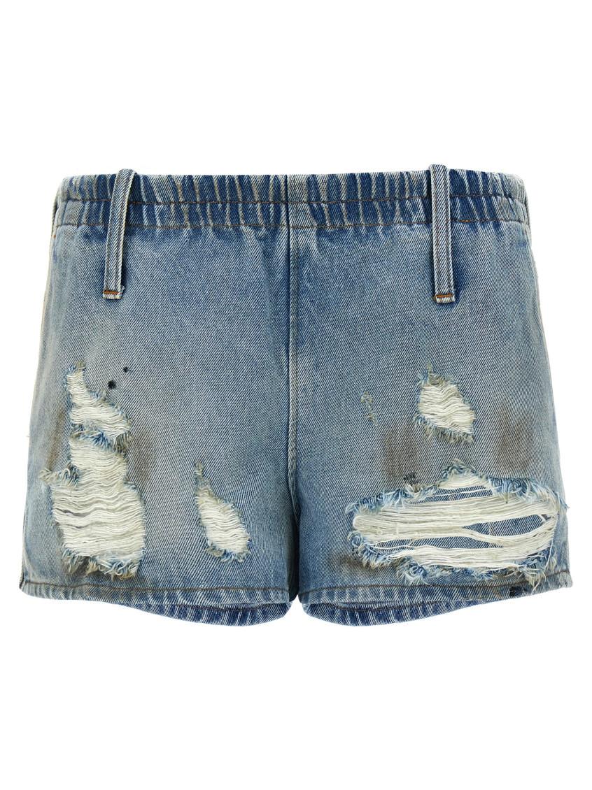 Mm6 Maison Margiela Mm6 By Maison Margiela Used-effect Cotton Denim Shorts With Elastic Waistband In Blue