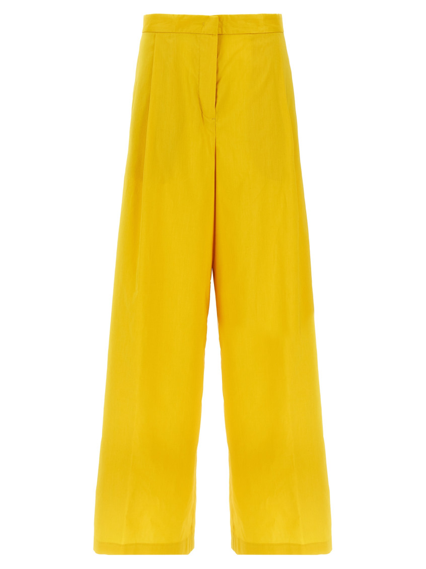 Fabiana Filippi Wide-leg Cotton Blend Trousers With Pin Tucks In Yellow