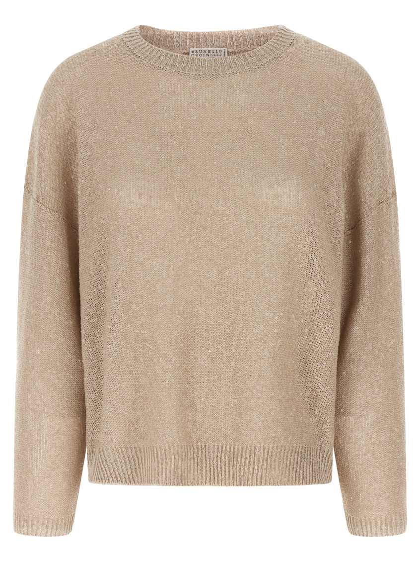 Brunello Cucinelli Sequin Sweater Sweaters And Cardigans In Beige
