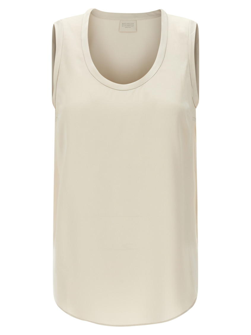 Brunello Cucinelli Stretch Silk Satin Top In Light Grey