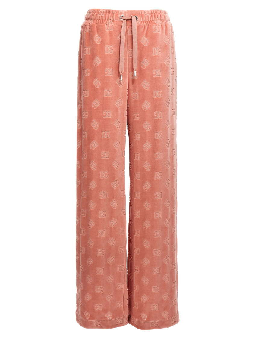 Dolce & Gabbana Chenille Jogging Pants With Jacquard Dg Logo In Pink