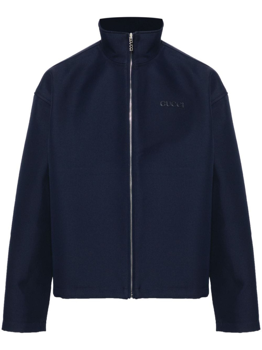 Gucci Embroidered-logo Jacket In Dark Blue