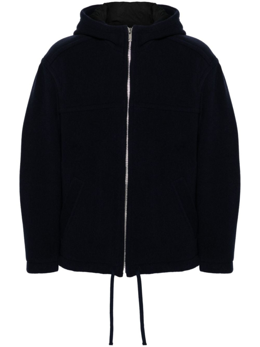 Isabel Marant Hooded Wool Blend Jacket With Drawstring Waistband In Navy Blue