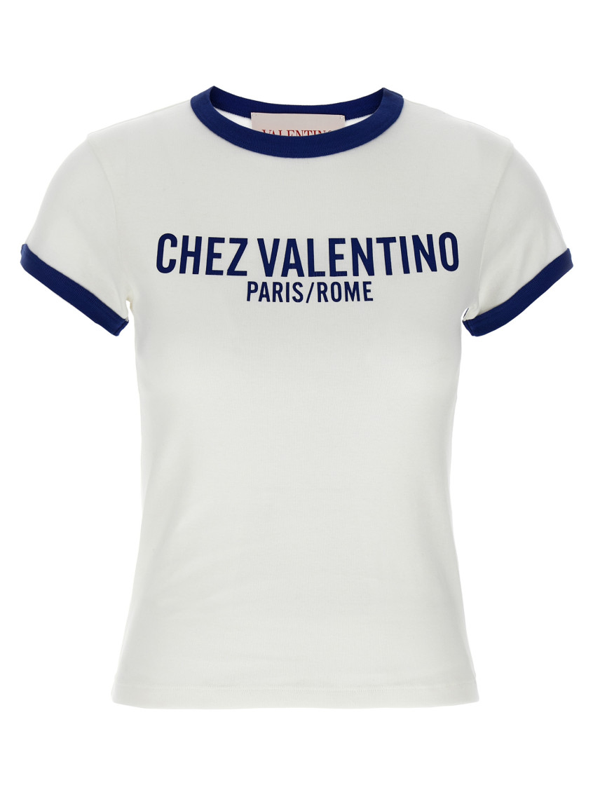Valentino Womens Regular-fit Brand-print Cotton-jersey T-shirt Avorio Blu Elettrico In Blue