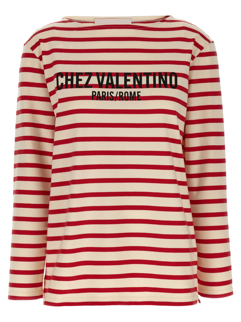Valentino Womens Avorio Rosso Striped Brand-print Cotton-jersey T-shirt In Red