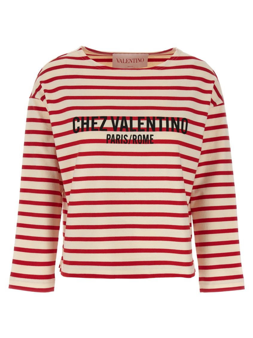 Valentino Womens Avorio Rosso Striped Brand-print Cotton-jersey T-shirt In Red