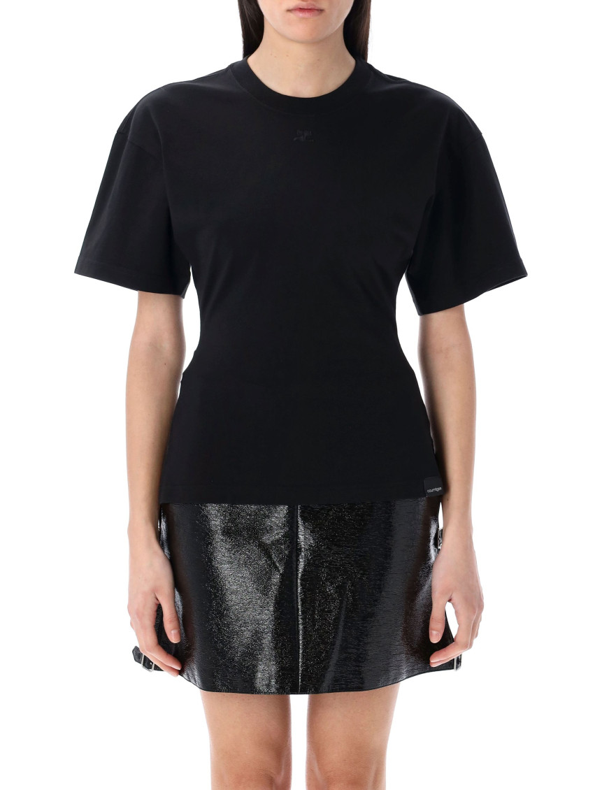 Courrèges Close-fitting Crew Neck T-shirt In Black