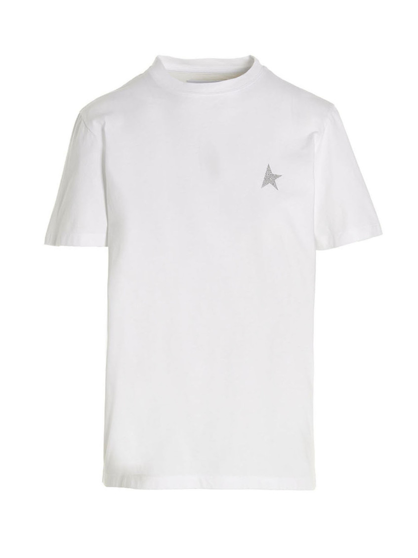 Golden Goose White And Silver Cotton Logo T-shirt In White