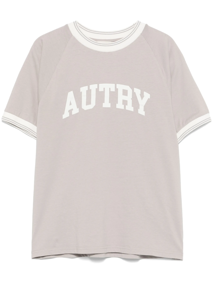Autry Crew Neck Logo-print T-shirt With Stripe Trim In Grey