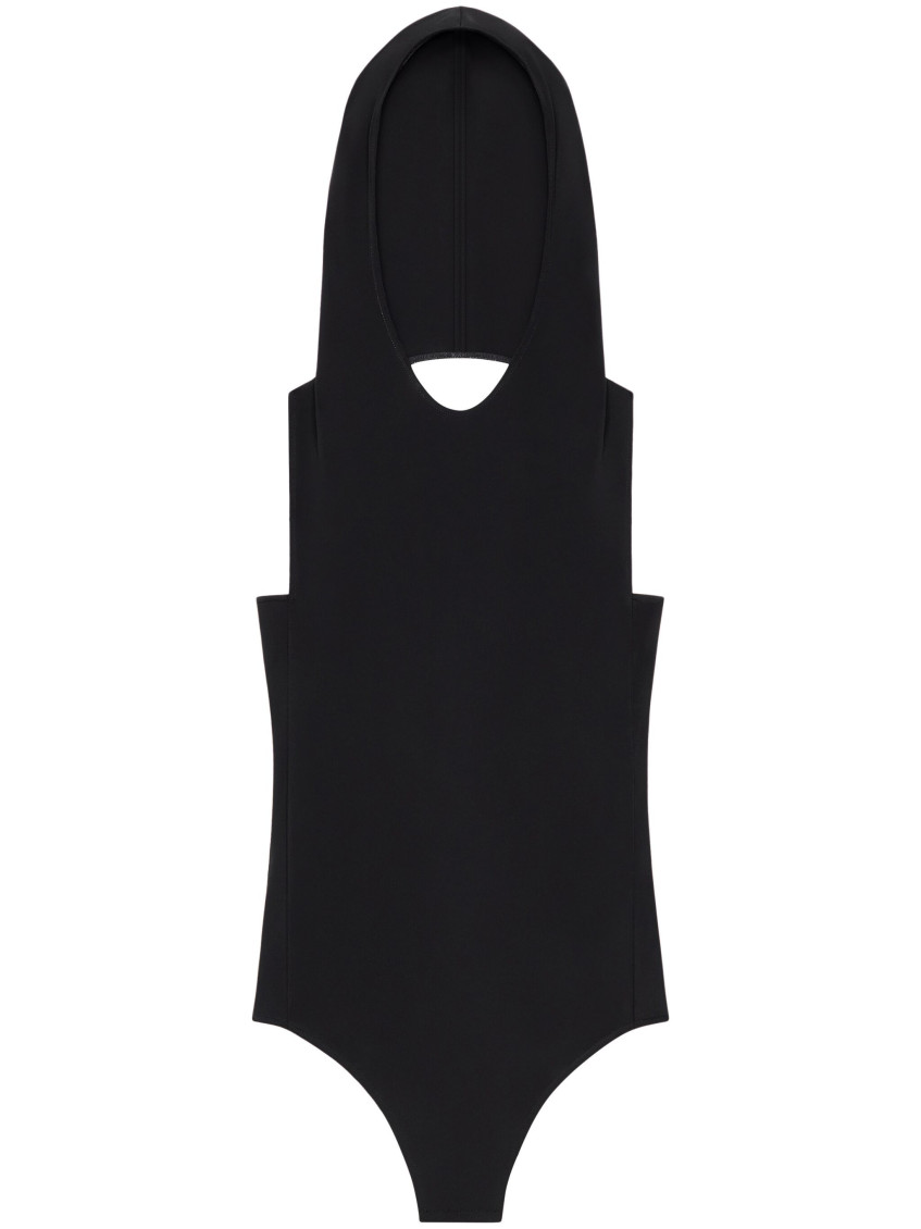 Courrèges Black Illusion Hooded Bodysuit In Black