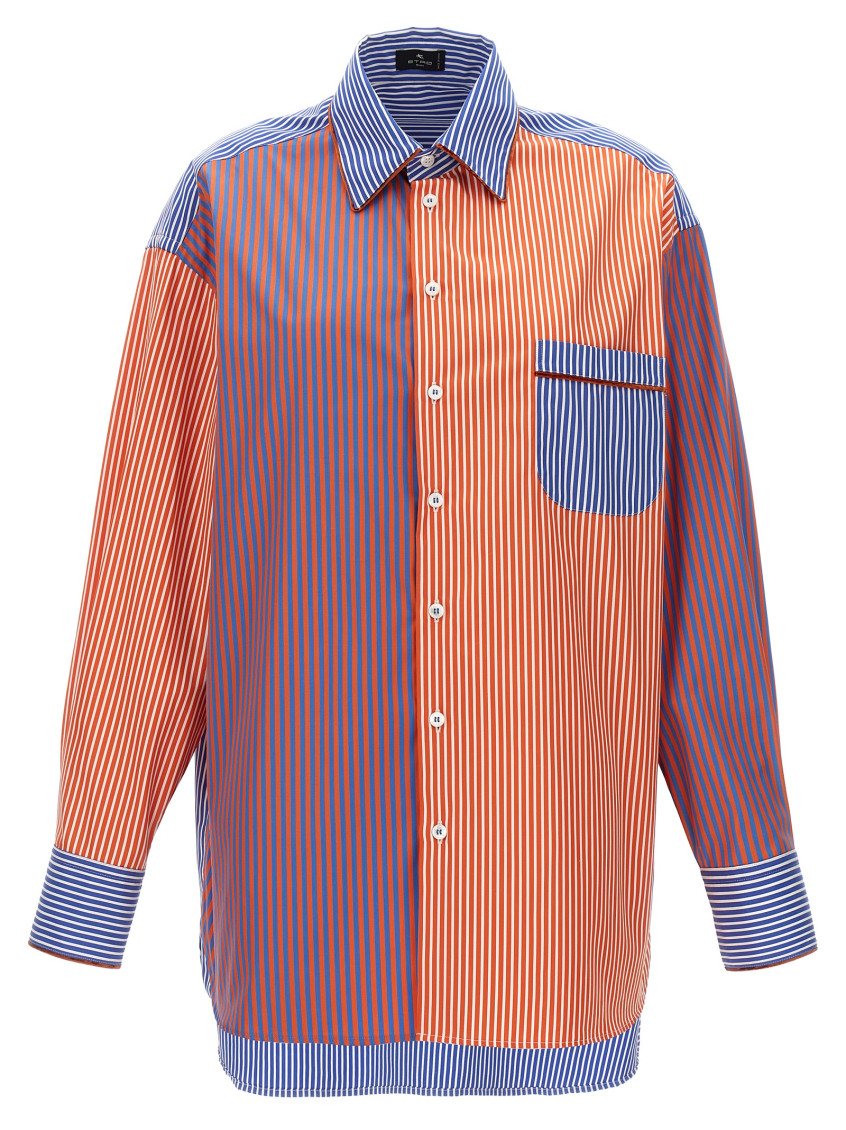 Etro Oversized Striped Cotton Poplin Patchwork-style Shirt In Multicolor