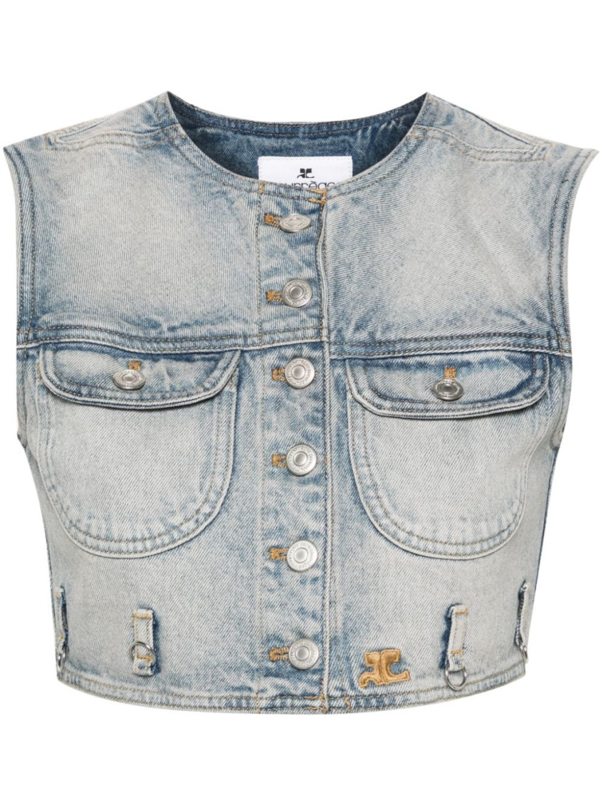 Shop Courrèges Sky Blue Denim Cropped Vest
