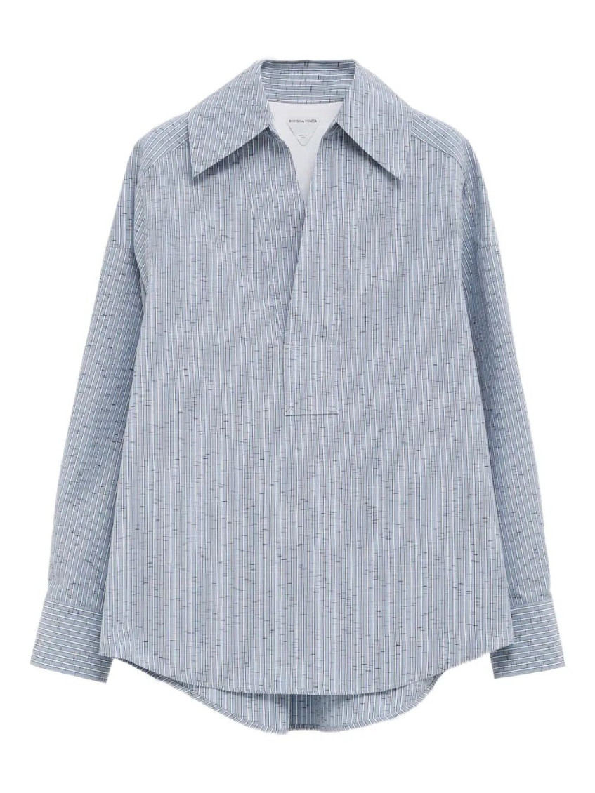 Bottega Veneta Oversized Striped Cotton-blend Shirt In Light Blue