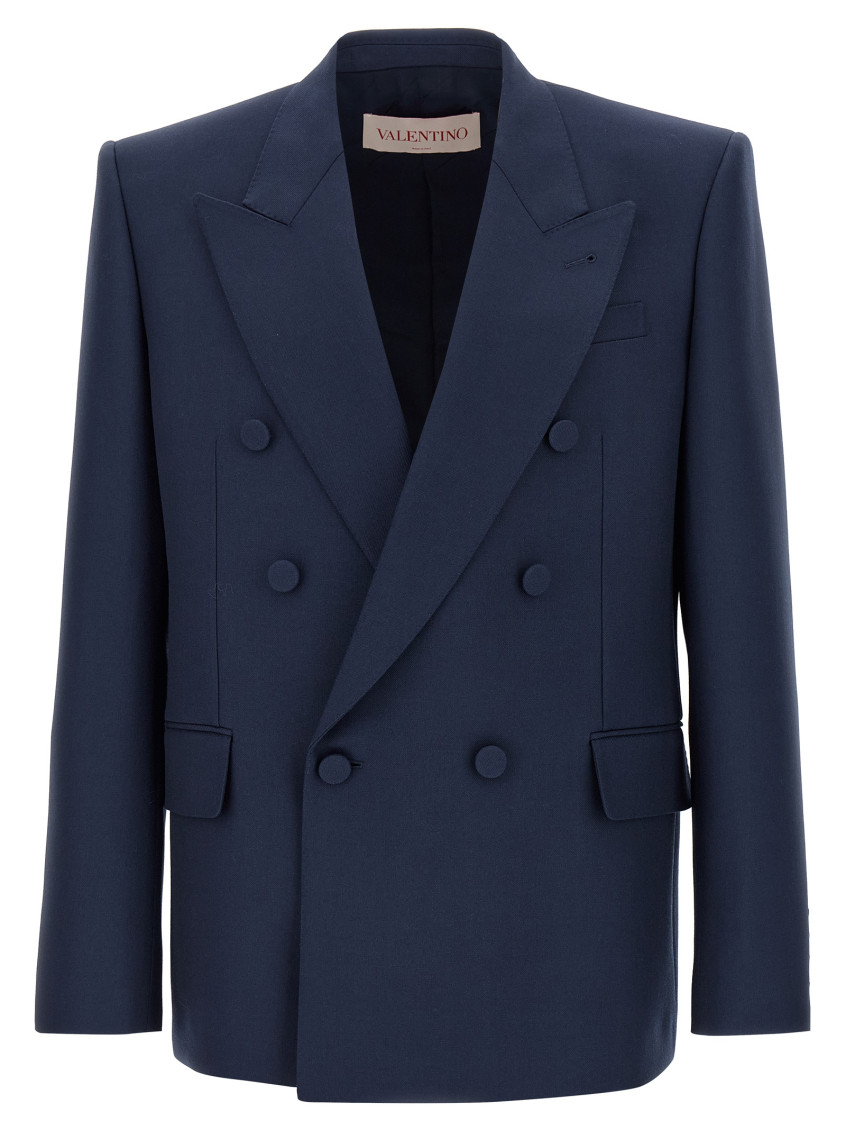 Shop Valentino Navy Blue Wool Blazer