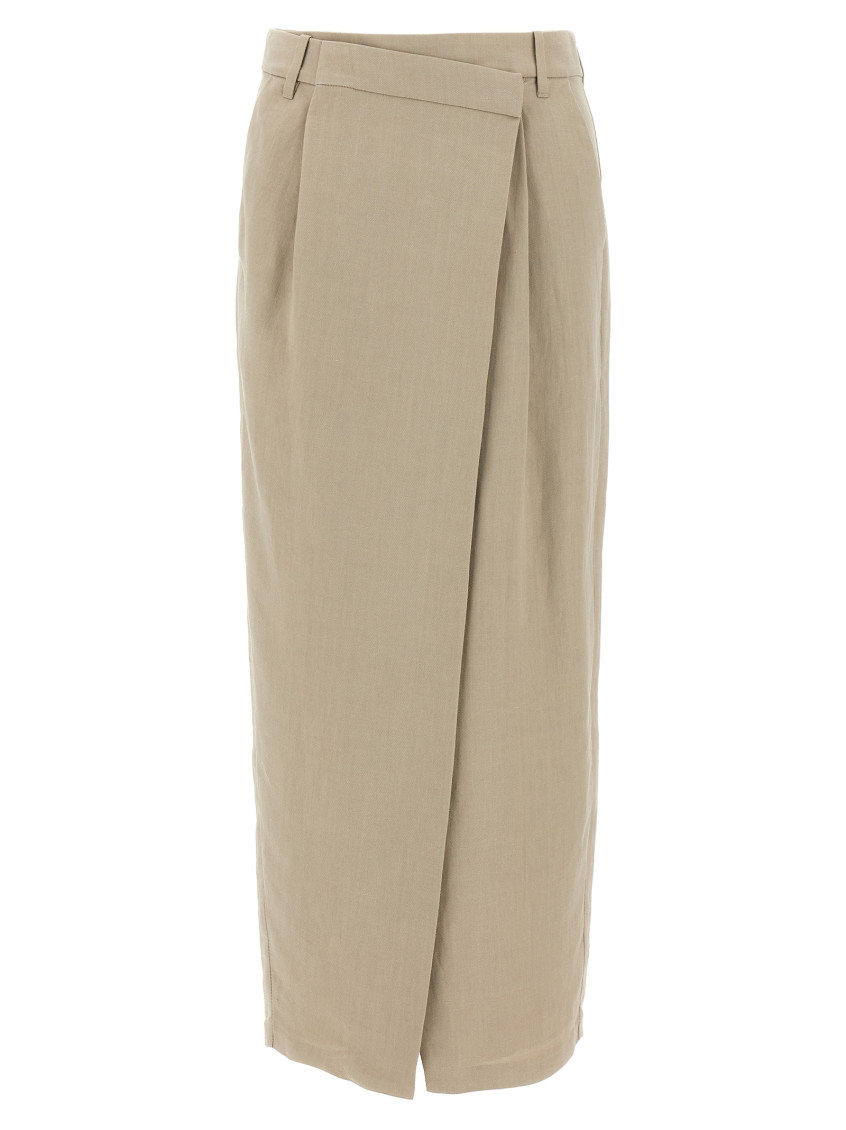 Shop Brunello Cucinelli Beige Wrap Skirt