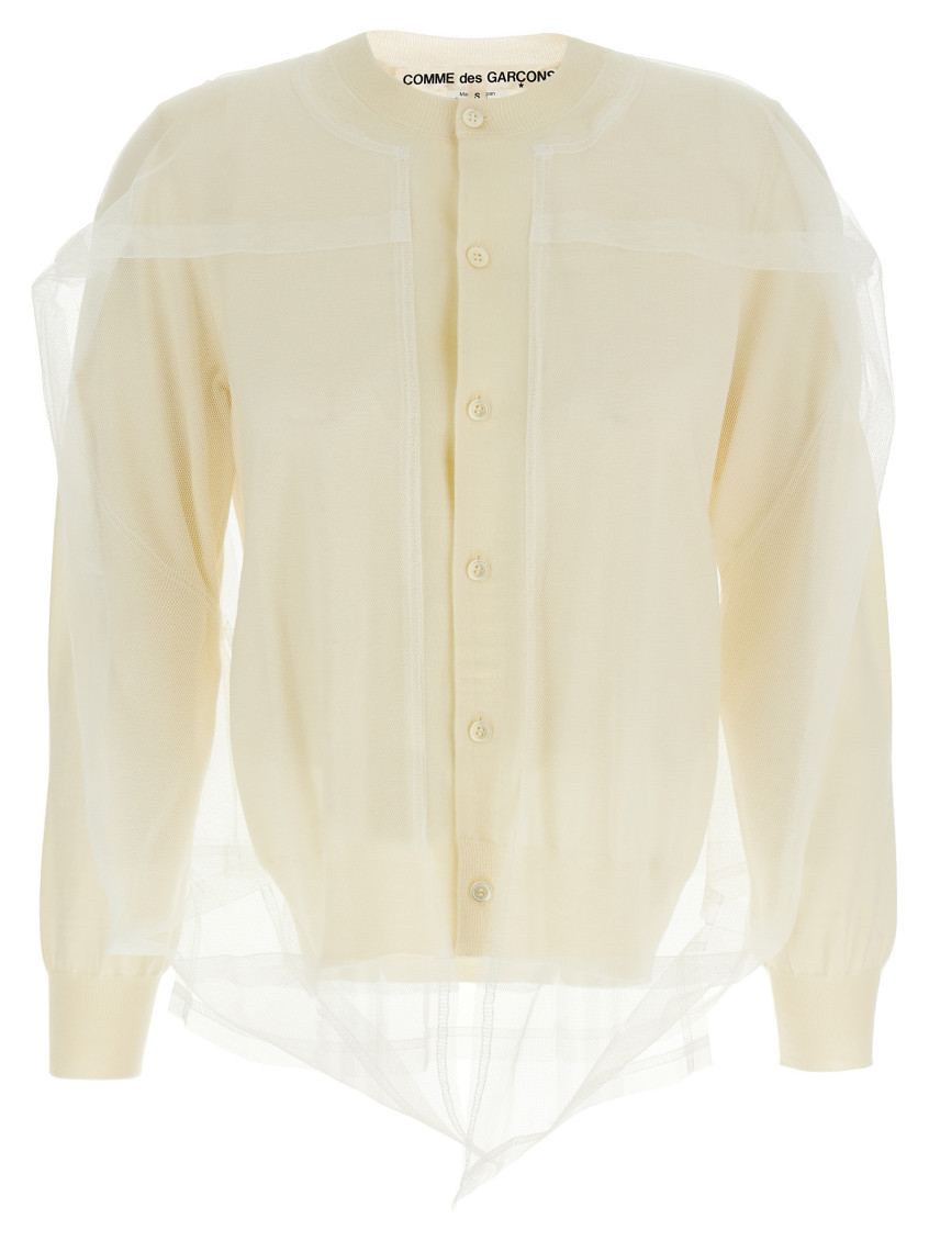 Shop Comme Des Garçons White Tulle Cardigan