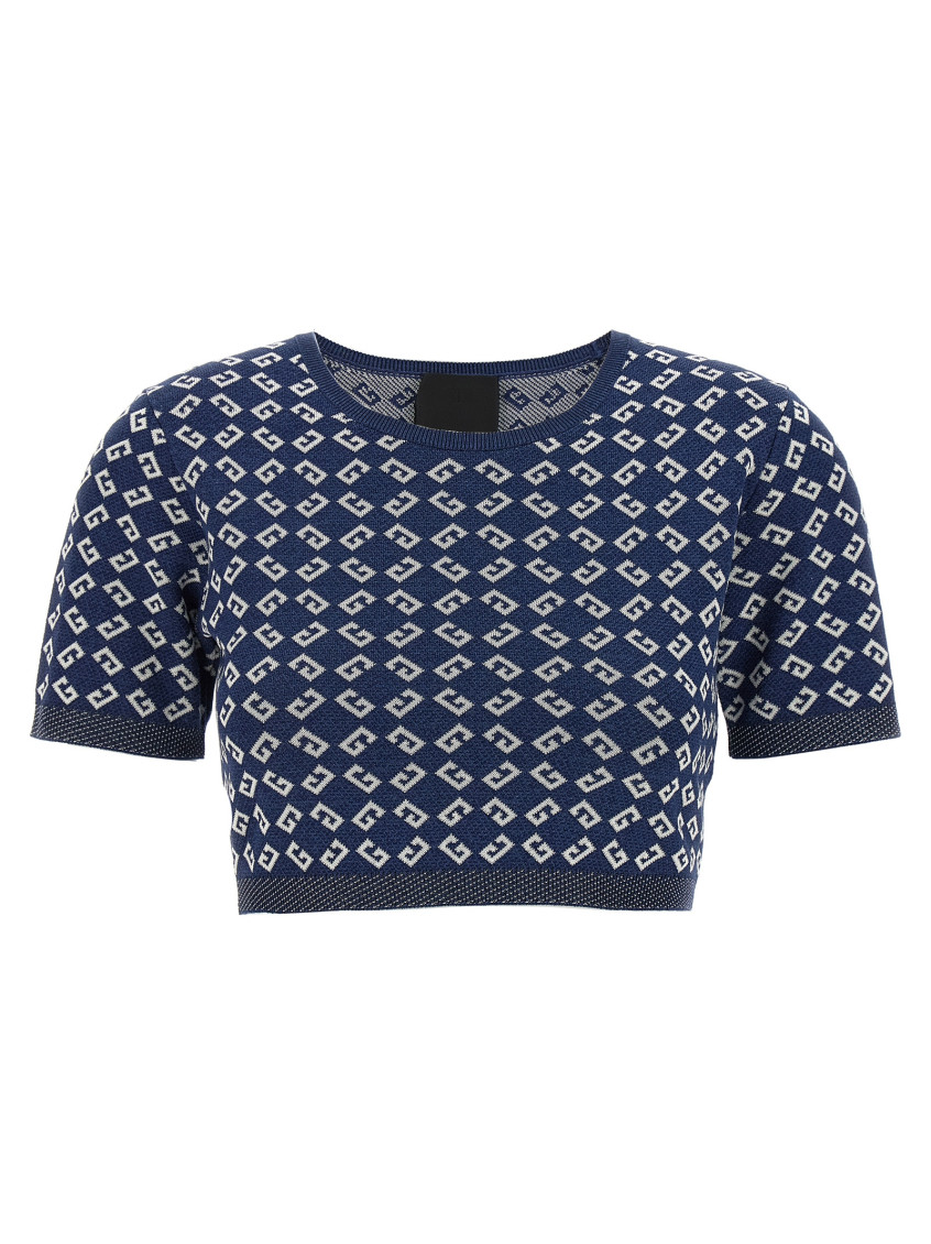 Givenchy Short Sleeve Crew Neck Geometric Pattern Top In Blue