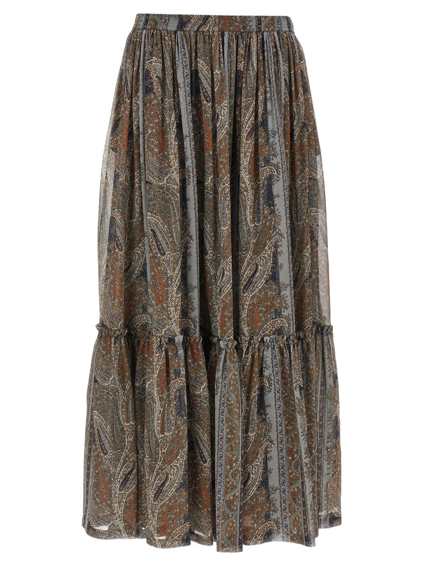 Saint Laurent Lightweight Tiered Paisley Skirt In Multicolor
