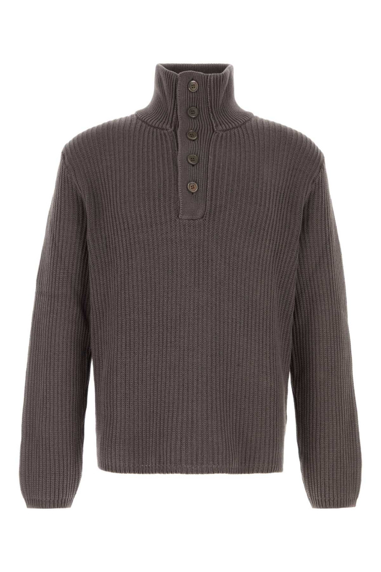Our Legacy Navigator Polo With High Neck And Textured Ribbed Knit In Brown