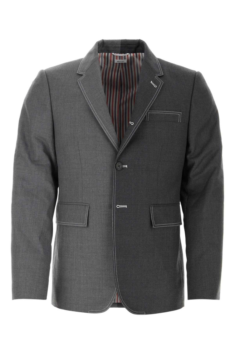 Thom Browne Two-tone Twill Blazer With Button Cuffs In Grey