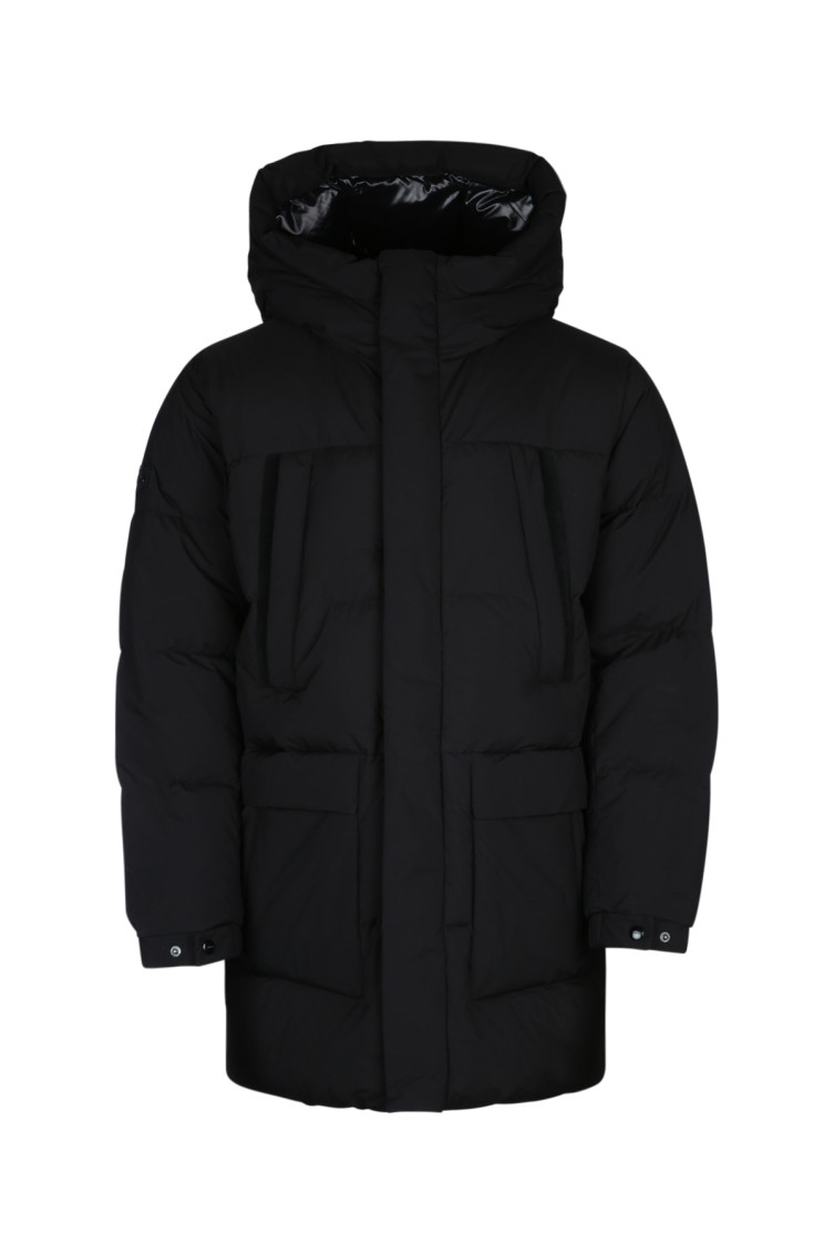 Duvetica Quilted Hooded Coat Front Pockets In Black