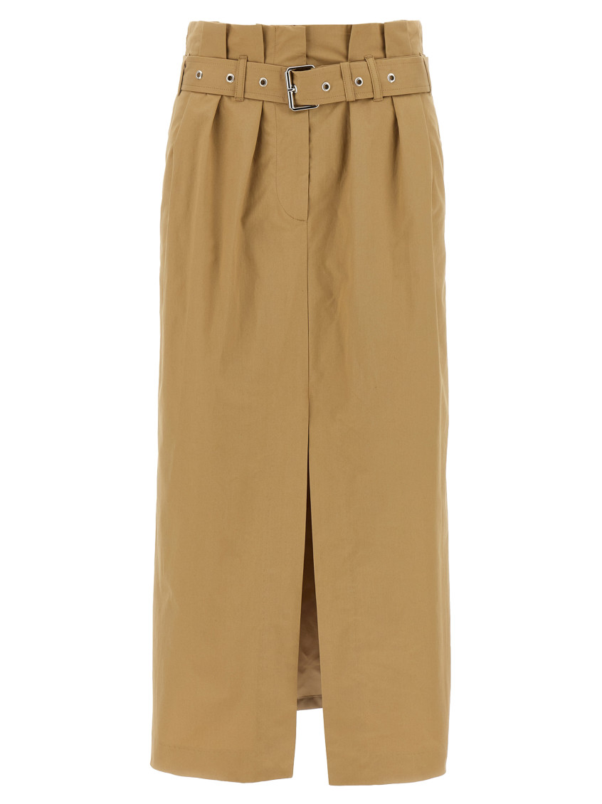 Dries Van Noten Pleated Long Skirt Belted Waist In Beige