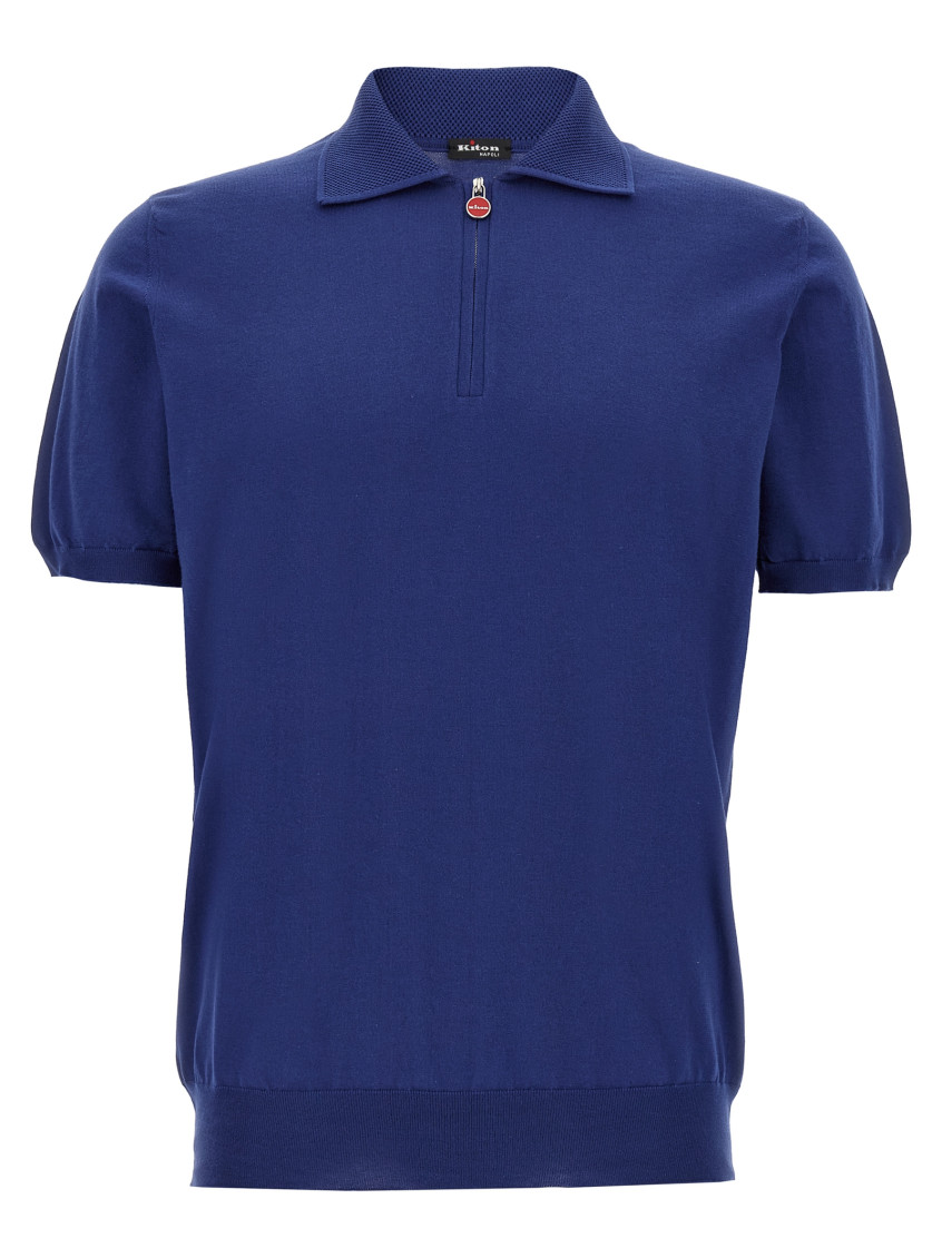 Shop Kiton Blue Honeycomb Polo Shirt