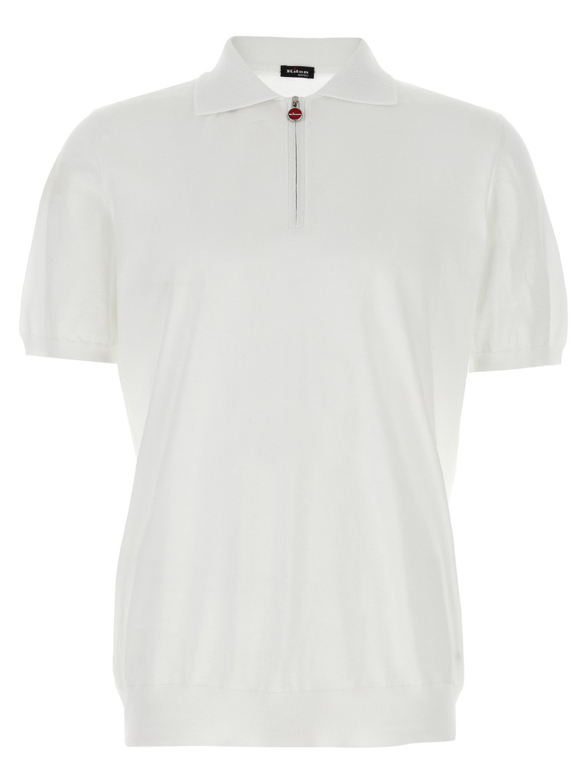 Shop Kiton White Honeycomb Polo Shirt