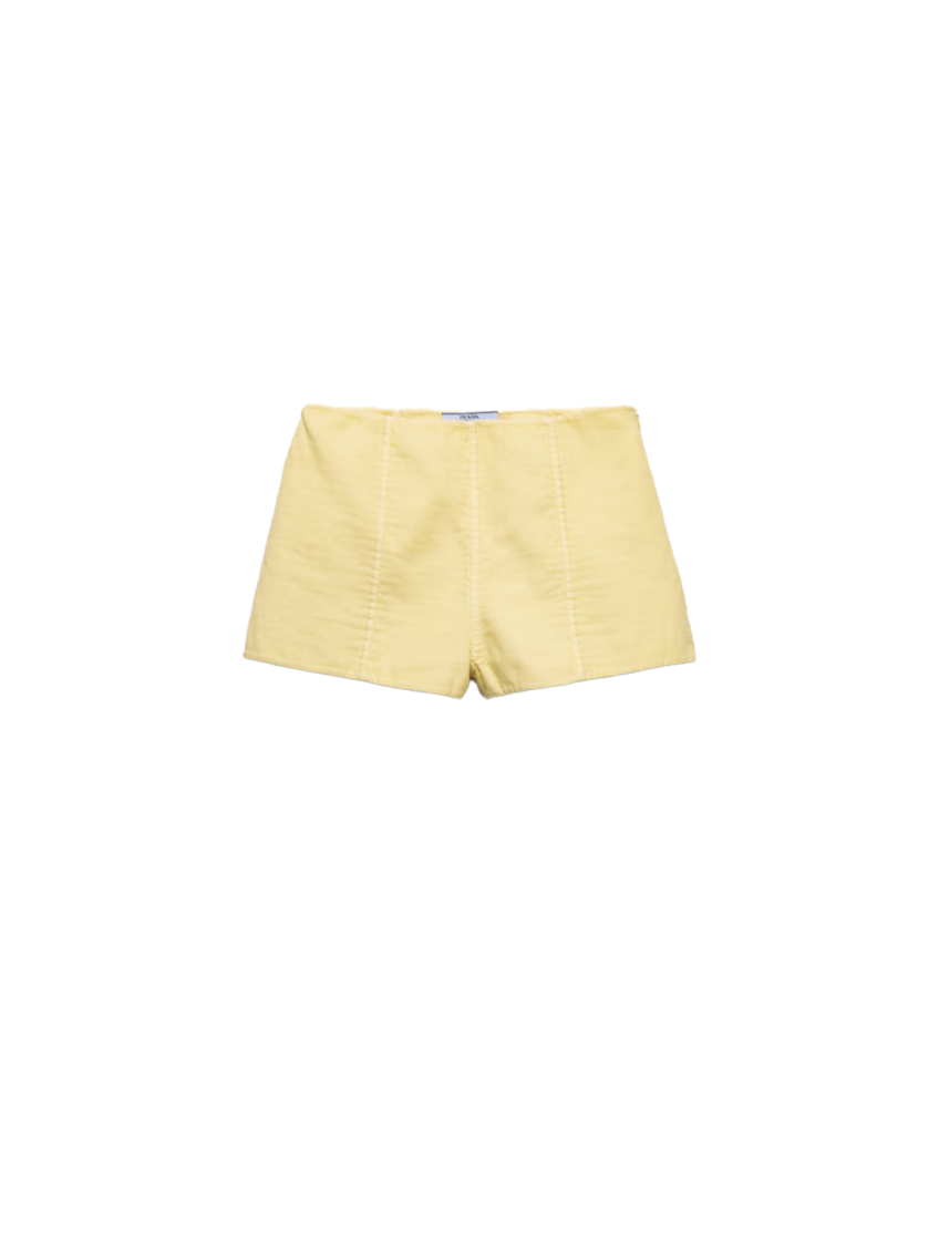 Prada Logo Patch Double Mini Shorts In Yellow